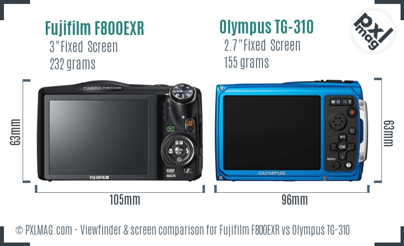 Fujifilm F800EXR vs Olympus TG-310 Screen and Viewfinder comparison