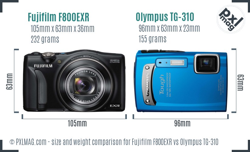 Fujifilm F800EXR vs Olympus TG-310 size comparison