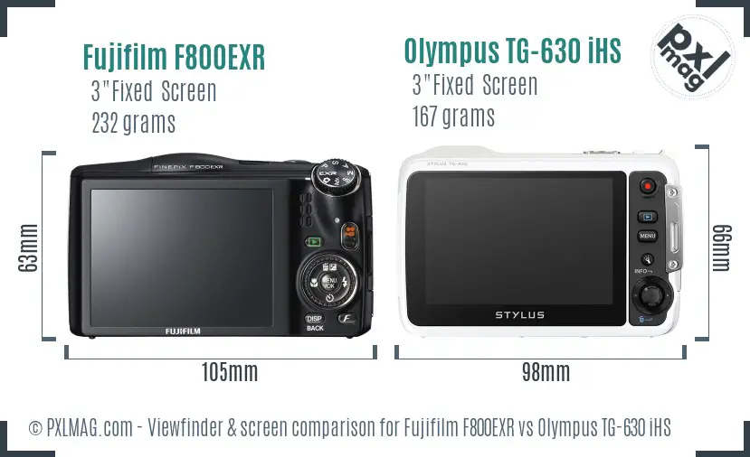 Fujifilm F800EXR vs Olympus TG-630 iHS Screen and Viewfinder comparison