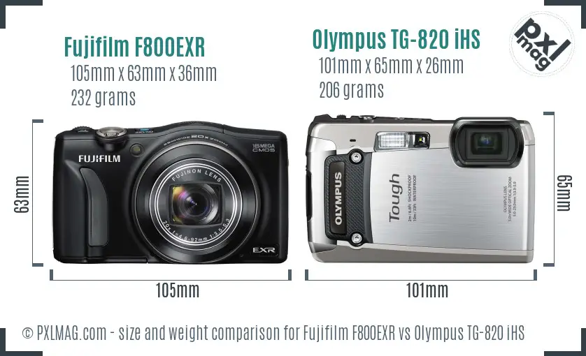 Fujifilm F800EXR vs Olympus TG-820 iHS size comparison