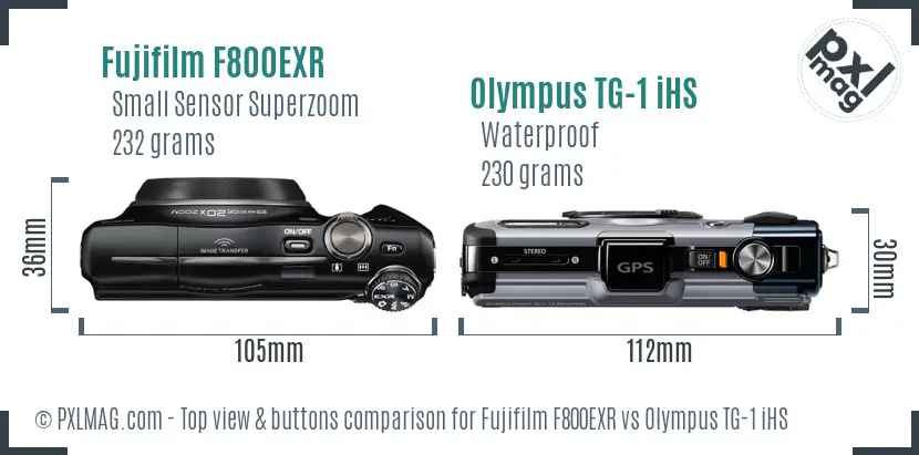 Fujifilm F800EXR vs Olympus TG-1 iHS top view buttons comparison