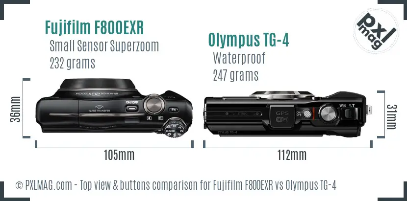 Fujifilm F800EXR vs Olympus TG-4 top view buttons comparison Fujifilm F800EXR vs Olympus TG-4 top view buttons comparison