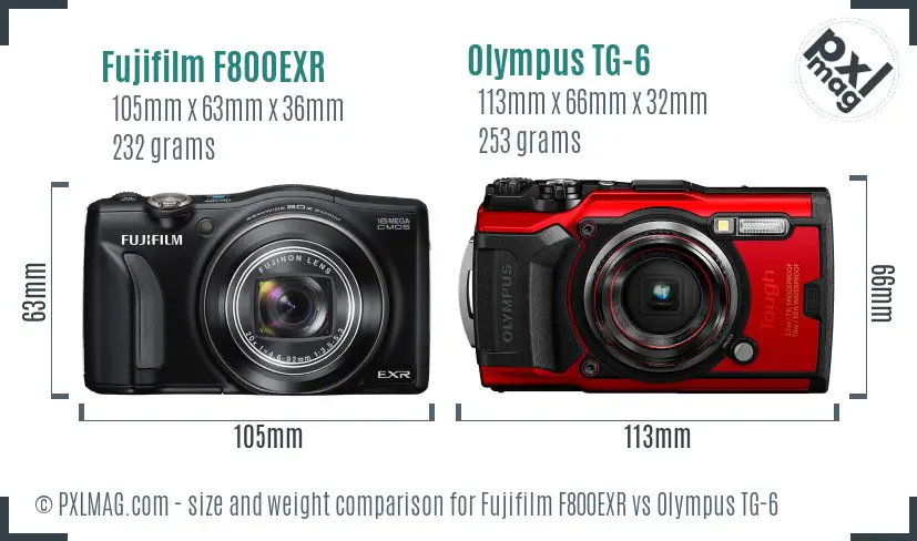 Fujifilm F800EXR vs Olympus TG-6 size comparison