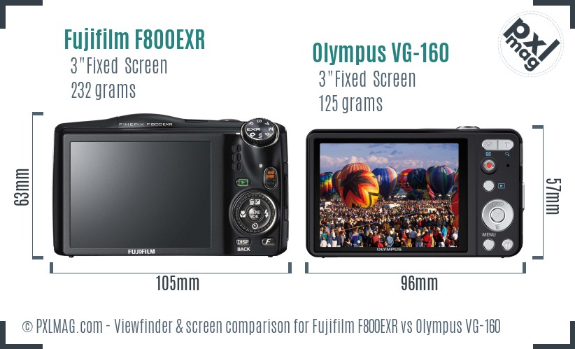 Fujifilm F800EXR vs Olympus VG-160 Screen and Viewfinder comparison