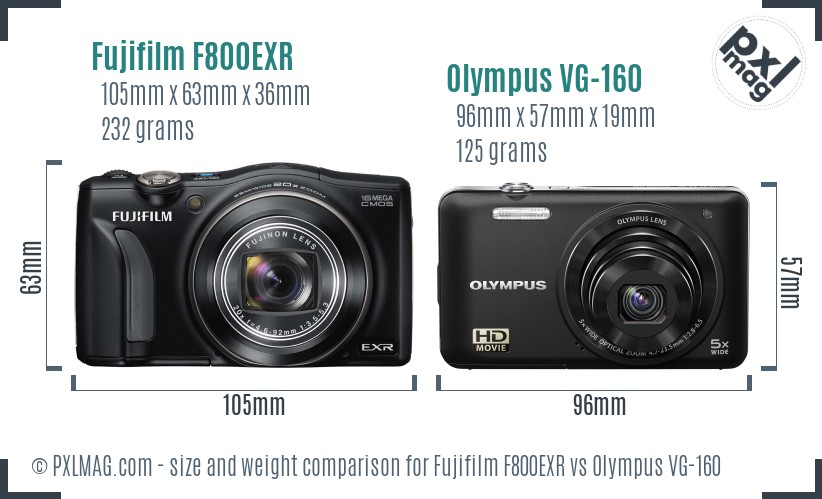 Fujifilm F800EXR vs Olympus VG-160 size comparison