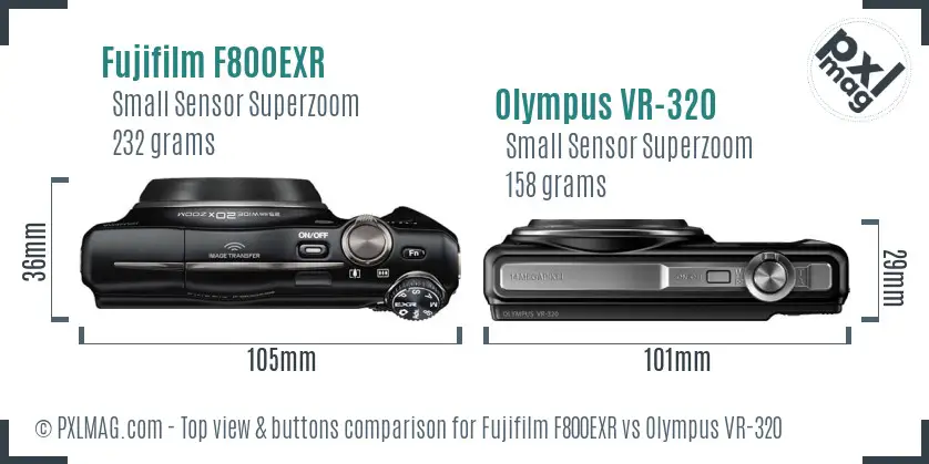 Fujifilm F800EXR vs Olympus VR-320 top view buttons comparison Fujifilm F800EXR vs Olympus VR-320 top view buttons comparison