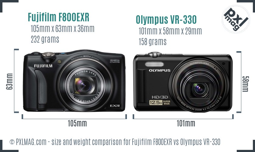 Fujifilm F800EXR vs Olympus VR-330 size comparison