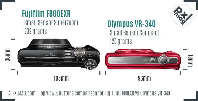 Fujifilm F800EXR vs Olympus VR-340 top view buttons comparison