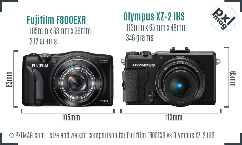 Fujifilm F800EXR vs Olympus XZ-2 iHS size comparison