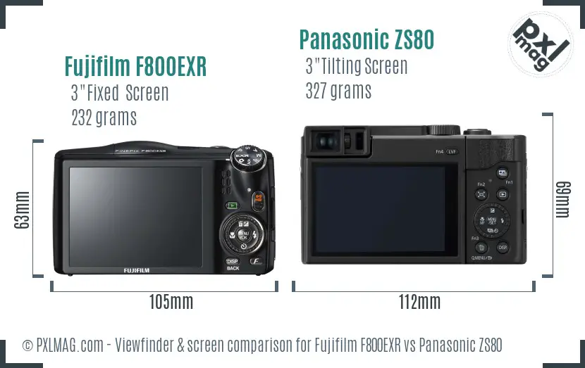 Fujifilm F800EXR vs Panasonic ZS80 Screen and Viewfinder comparison