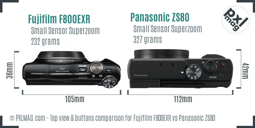 Fujifilm F800EXR vs Panasonic ZS80 top view buttons comparison