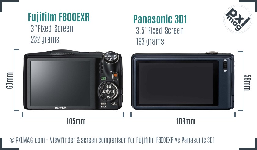 Fujifilm F800EXR vs Panasonic 3D1 Screen and Viewfinder comparison