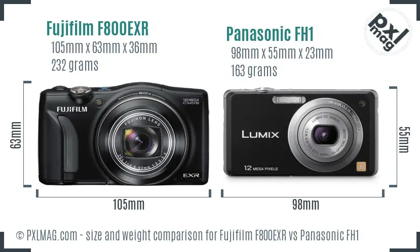 Fujifilm F800EXR vs Panasonic FH1 size comparison