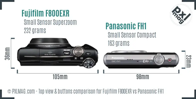 Fujifilm F800EXR vs Panasonic FH1 top view buttons comparison
