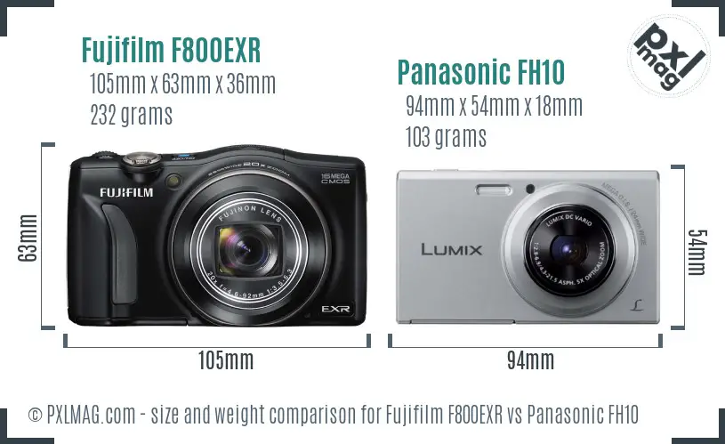 Fujifilm F800EXR vs Panasonic FH10 size comparison