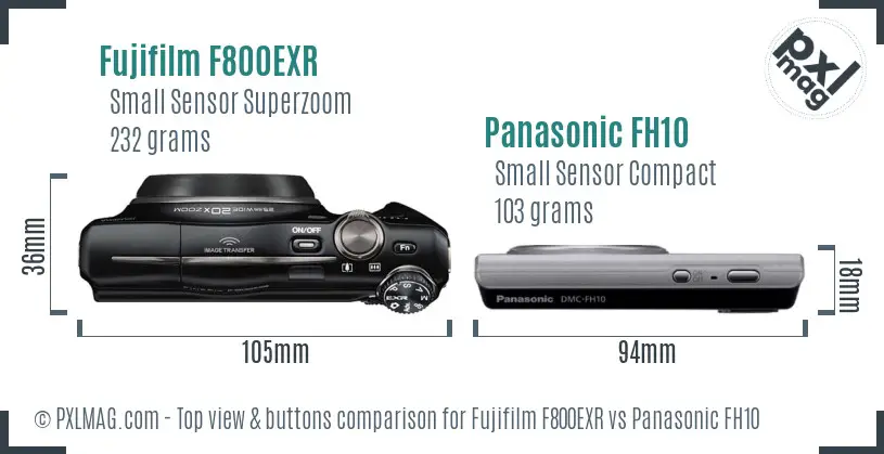 Fujifilm F800EXR vs Panasonic FH10 top view buttons comparison
