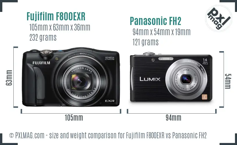 Fujifilm F800EXR vs Panasonic FH2 size comparison