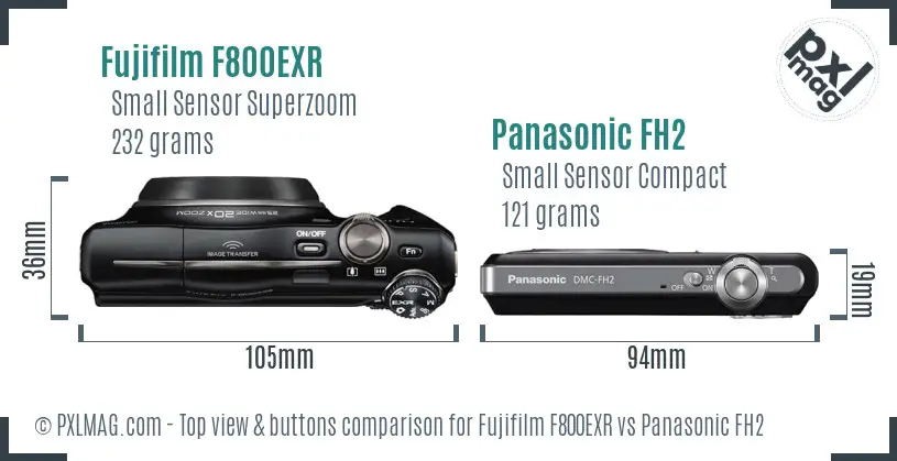 Fujifilm F800EXR vs Panasonic FH2 top view buttons comparison