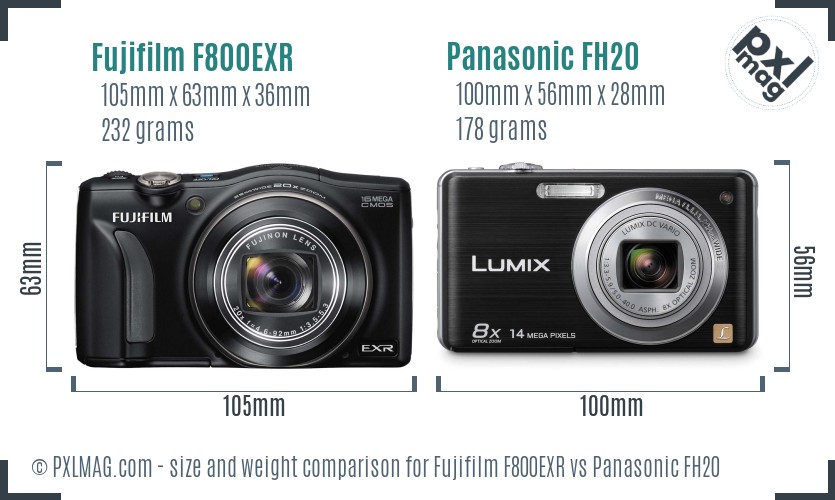 Fujifilm F800EXR vs Panasonic FH20 size comparison Fujifilm F800EXR vs Panasonic FH20 size comparison
