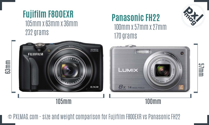 Fujifilm F800EXR vs Panasonic FH22 size comparison