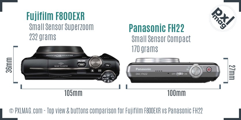 Fujifilm F800EXR vs Panasonic FH22 top view buttons comparison