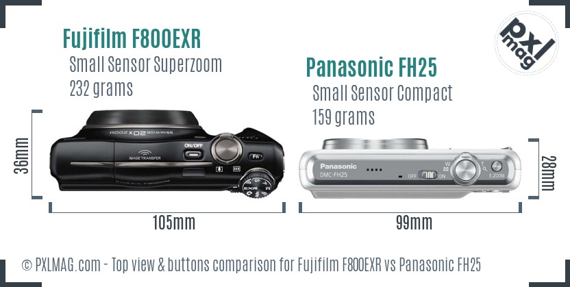 Fujifilm F800EXR vs Panasonic FH25 top view buttons comparison