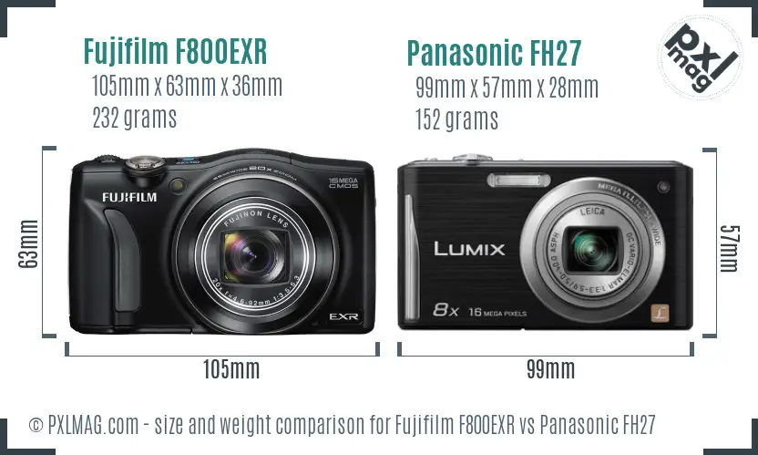 Fujifilm F800EXR vs Panasonic FH27 size comparison
