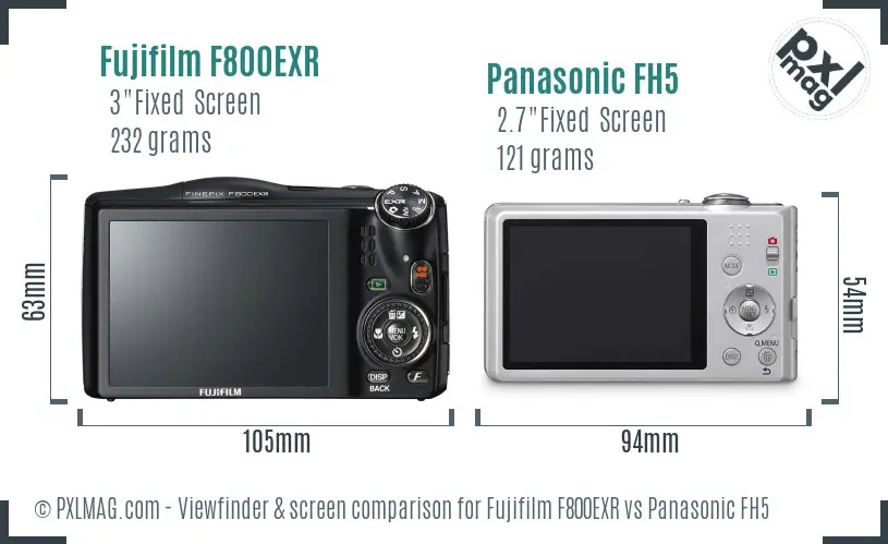 Fujifilm F800EXR vs Panasonic FH5 Screen and Viewfinder comparison
