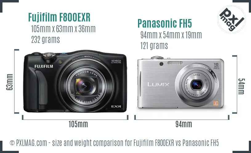 Fujifilm F800EXR vs Panasonic FH5 size comparison