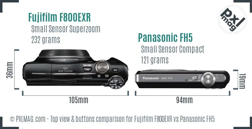 Fujifilm F800EXR vs Panasonic FH5 top view buttons comparison