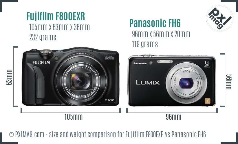 Fujifilm F800EXR vs Panasonic FH6 size comparison