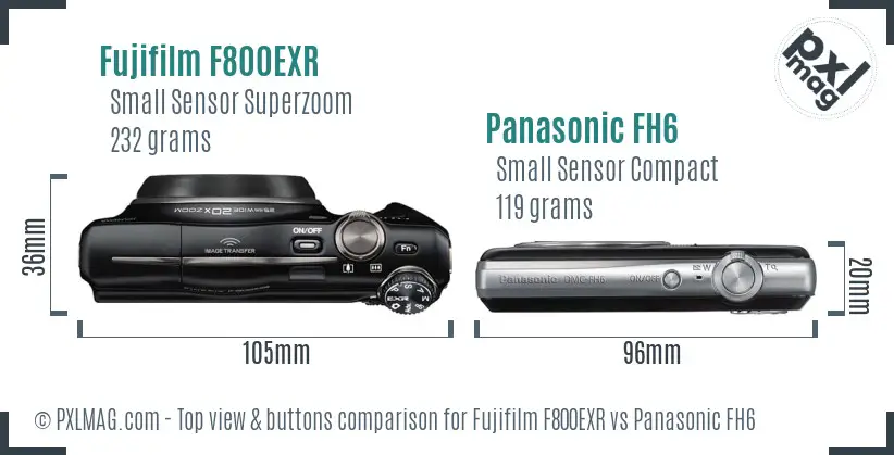 Fujifilm F800EXR vs Panasonic FH6 top view buttons comparison