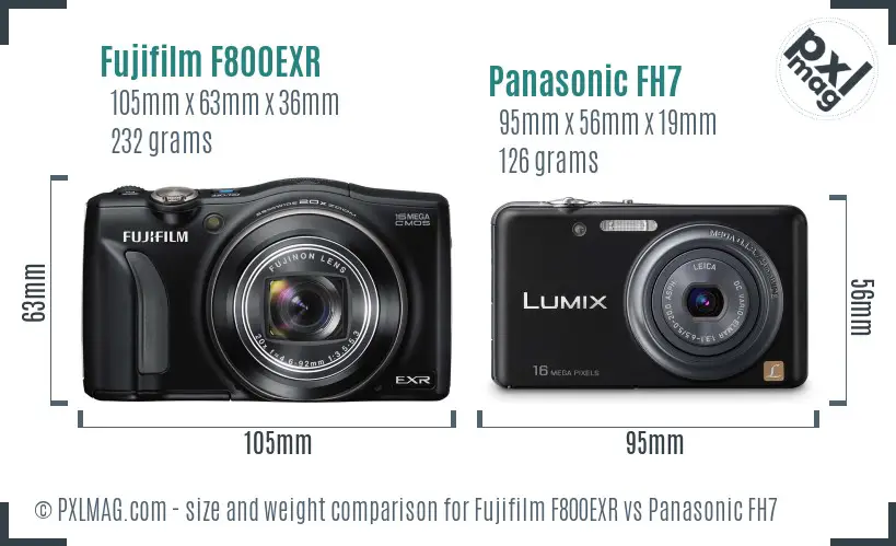 Fujifilm F800EXR vs Panasonic FH7 size comparison