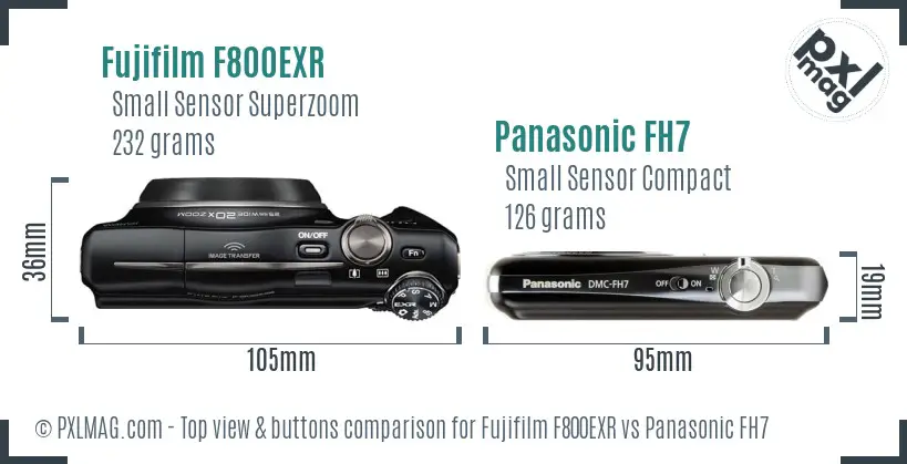 Fujifilm F800EXR vs Panasonic FH7 top view buttons comparison