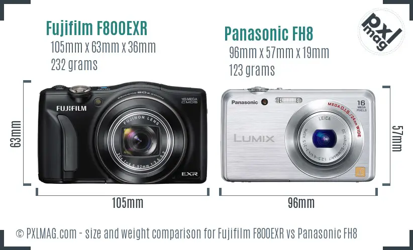 Fujifilm F800EXR vs Panasonic FH8 size comparison