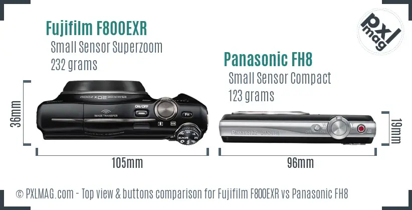 Fujifilm F800EXR vs Panasonic FH8 top view buttons comparison