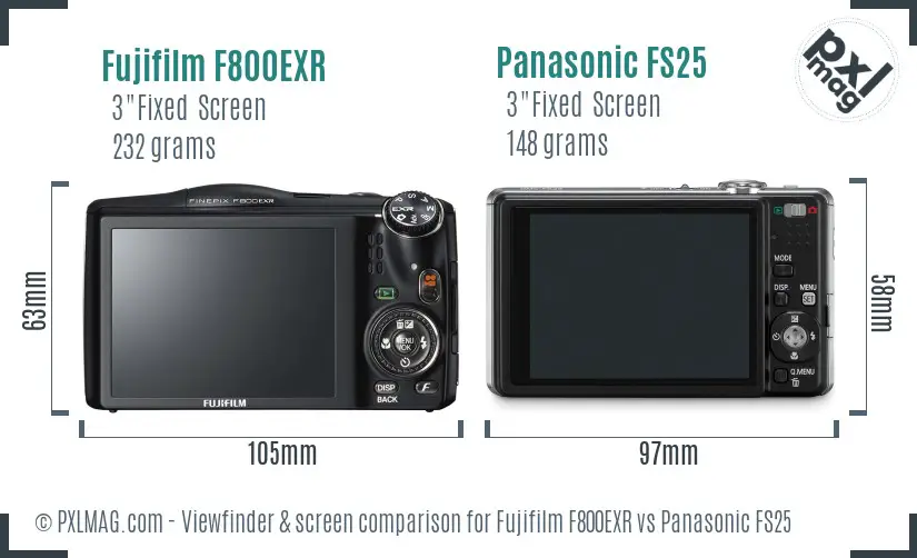 Fujifilm F800EXR vs Panasonic FS25 Screen and Viewfinder comparison