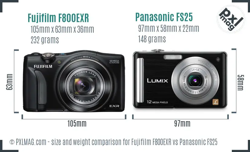 Fujifilm F800EXR vs Panasonic FS25 size comparison