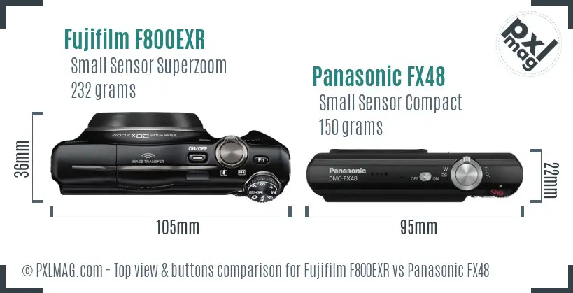 Fujifilm F800EXR vs Panasonic FX48 top view buttons comparison