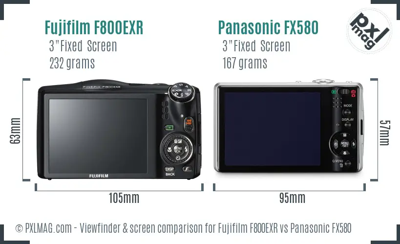 Fujifilm F800EXR vs Panasonic FX580 Screen and Viewfinder comparison