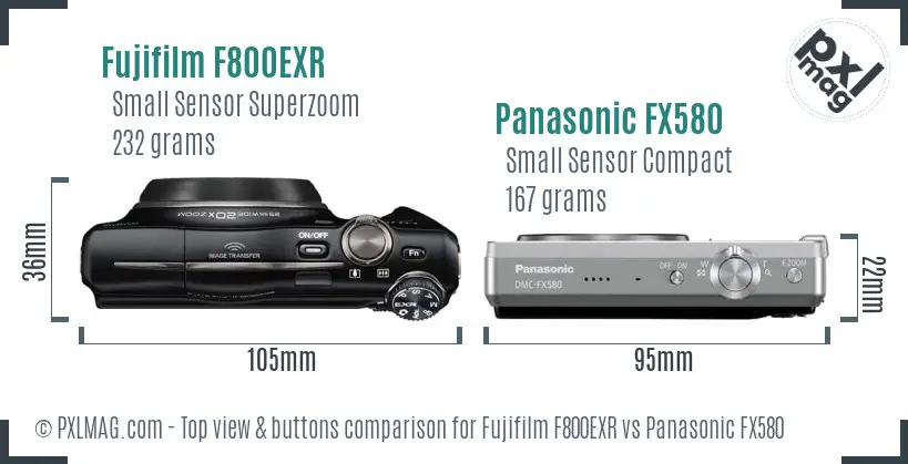 Fujifilm F800EXR vs Panasonic FX580 top view buttons comparison
