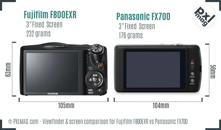 Fujifilm F800EXR vs Panasonic FX700 Screen and Viewfinder comparison