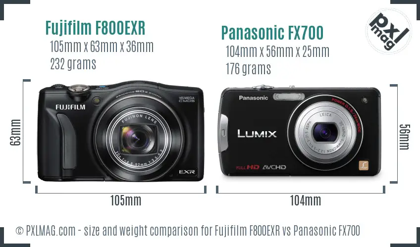 Fujifilm F800EXR vs Panasonic FX700 size comparison