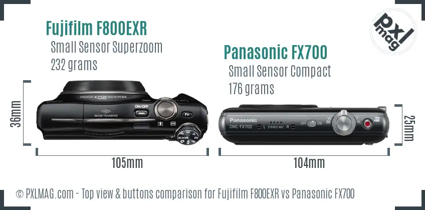 Fujifilm F800EXR vs Panasonic FX700 top view buttons comparison