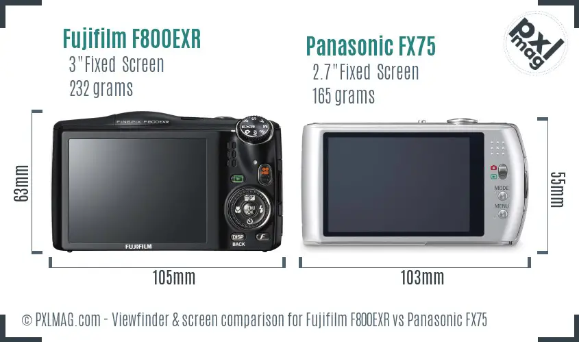 Fujifilm F800EXR vs Panasonic FX75 Screen and Viewfinder comparison
