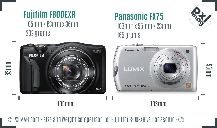 Fujifilm F800EXR vs Panasonic FX75 size comparison