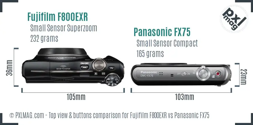 Fujifilm F800EXR vs Panasonic FX75 top view buttons comparison