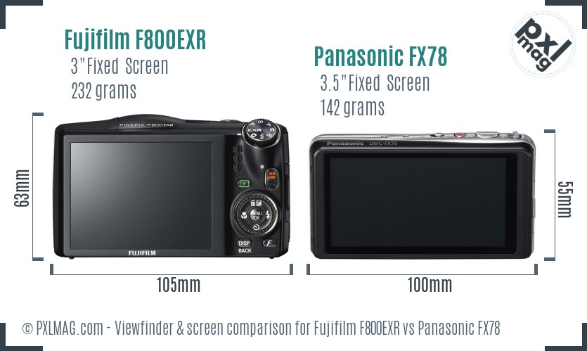 Fujifilm F800EXR vs Panasonic FX78 Screen and Viewfinder comparison