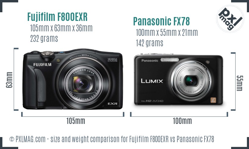 Fujifilm F800EXR vs Panasonic FX78 size comparison
