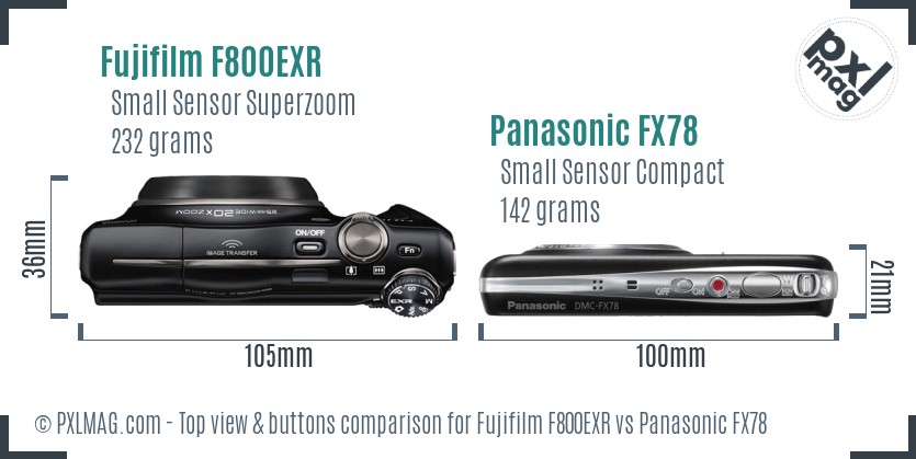 Fujifilm F800EXR vs Panasonic FX78 top view buttons comparison